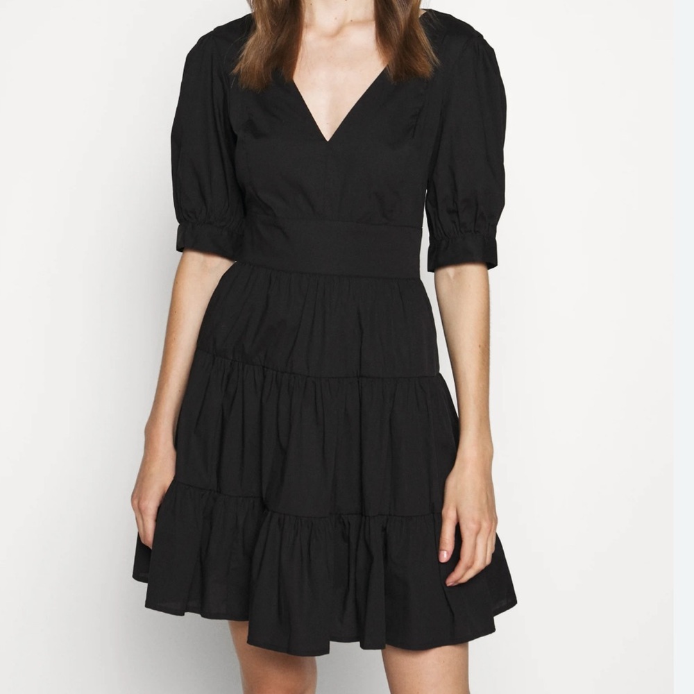Micheal Michael Kors Black Poplin Cotton Tiered Dress in Sz XS NWT